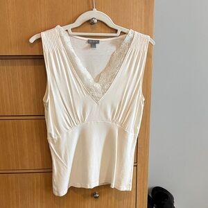 Ann Taylor Cream Lace-Trim V-Neck Camisole
